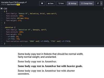 Example CSS for using variable fonts