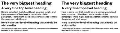 A comparison of two passages of text showcasing shifts in weight between the two