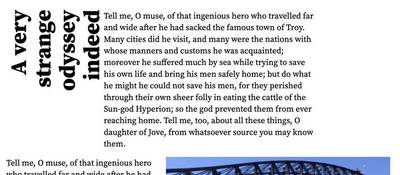 The same layout, but with the heading set vertically to the left side of the text