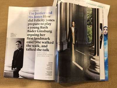 Article title page from a magazine spread with the title stacked tightly opposite a full-page image