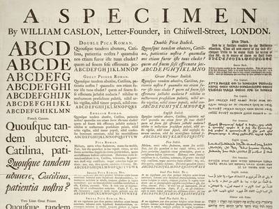 Broadsheet type sampple of Caslon from 1720