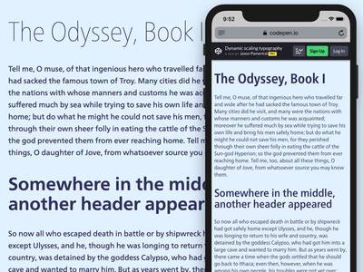 Showing typography scaling between small and large screens