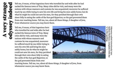 The finished layout on larger screens with both the headline and the inset image caption placed vertically