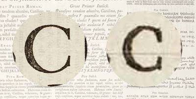 Two capital C letters cast in different sizes, showcasing the differences between stroke contrast