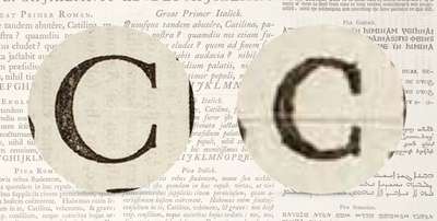 Two capital C letters cast in different sizes, showcasing the differences between stroke contrast