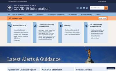 Home page of the Covid.RI.gov site