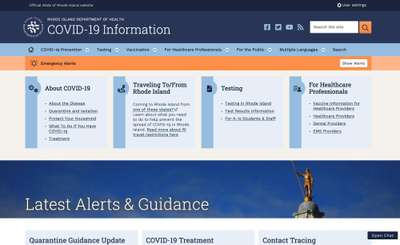 Home page of the Covid.RI.gov site