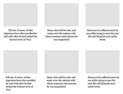A grid of card components featuring different text indent and alignment options