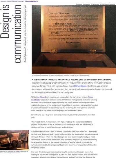 Now the new web layout with a vertically set headline, styled first line and lede paragraph and outset photos