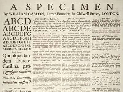 Broadsheet type sampple of Caslon from 1720