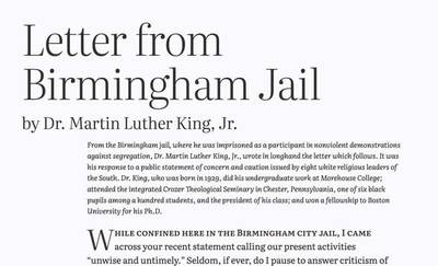 The introduction to Dr. King's Letter from Birmingham Jail