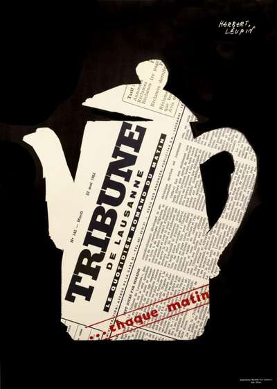 Leupin's poster of a coffee pot filled with The Tribune front page