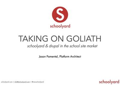 Slide deck cover for Taking on Goliath: Schoolyard & Drupal in the school web site market